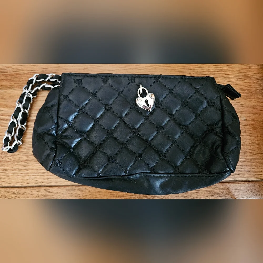 Victoria's Secret Black Quilted Clutch with Silver Chain